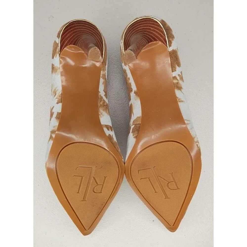 LRL Ralph Lauren Sarina Stiletto Heel Shoes Sz 7B Tie Dye Suede Tan/Light Beige